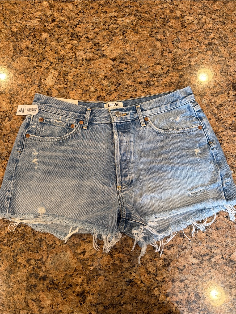 NWT Agolde Parker Washed Frayed Hem Denim Shorts Swampmeet Blue - Size 30